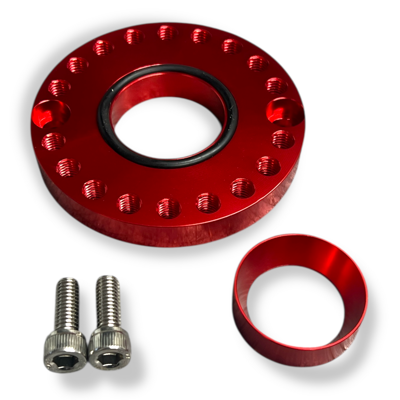 Red Honda Grom Carb Spinner Adapter Plate & Bolts