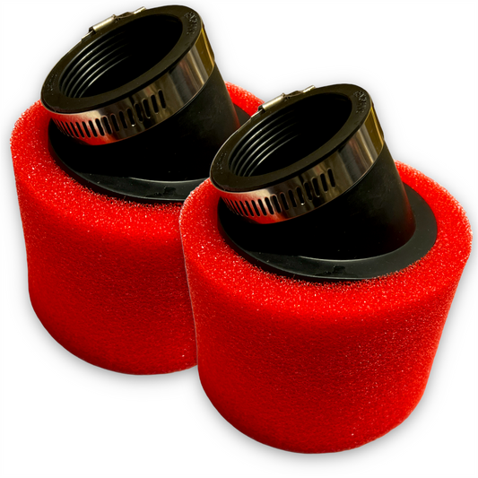 2x 45mm Angled Red Foam Pit Bike Air Filter Twin Pack